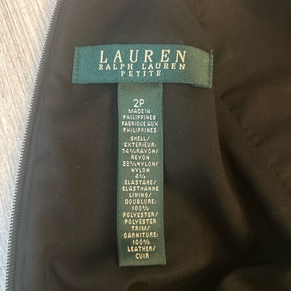 Lauren Ralph Lauren Petite 2P Black Leather-Trim Sheath Dress - Picture 4 of 8